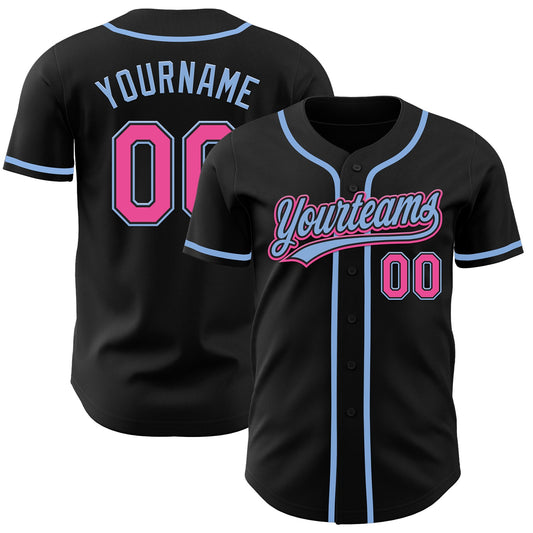 Custom Black Pink-Light Blue Authentic Baseball Jersey - Sky-Custom
