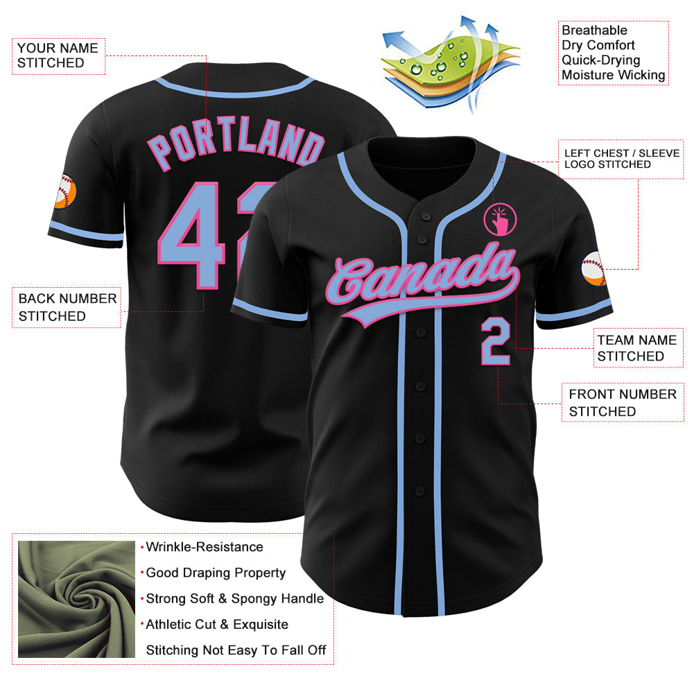 Custom Black Light Blue-Pink Authentic Baseball Jersey - Sky-Custom
