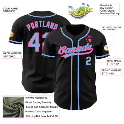 Custom Black Light Blue-Pink Authentic Baseball Jersey - Sky-Custom
