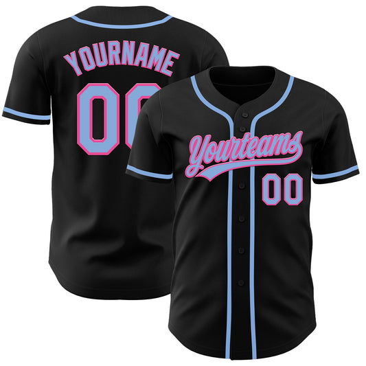 Custom Black Light Blue-Pink Authentic Baseball Jersey - Sky-Custom