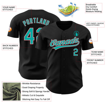 Custom Black Aqua-Medium Pink Authentic Baseball Jersey - Sky-Custom