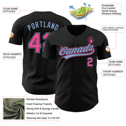 Custom Black Pink-Light Blue Authentic Baseball Jersey - Sky-Custom