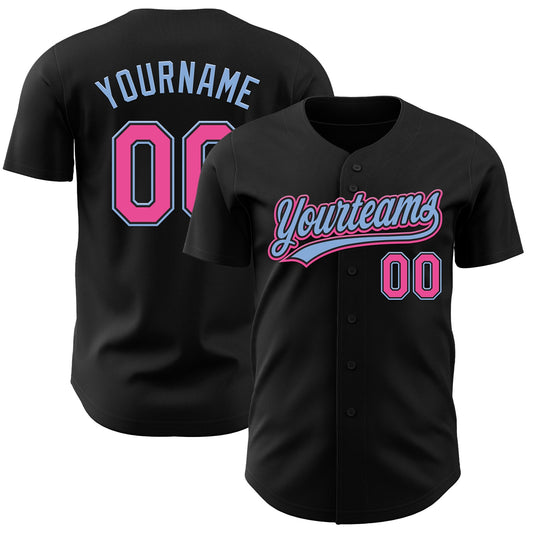 Custom Black Pink-Light Blue Authentic Baseball Jersey - Sky-Custom