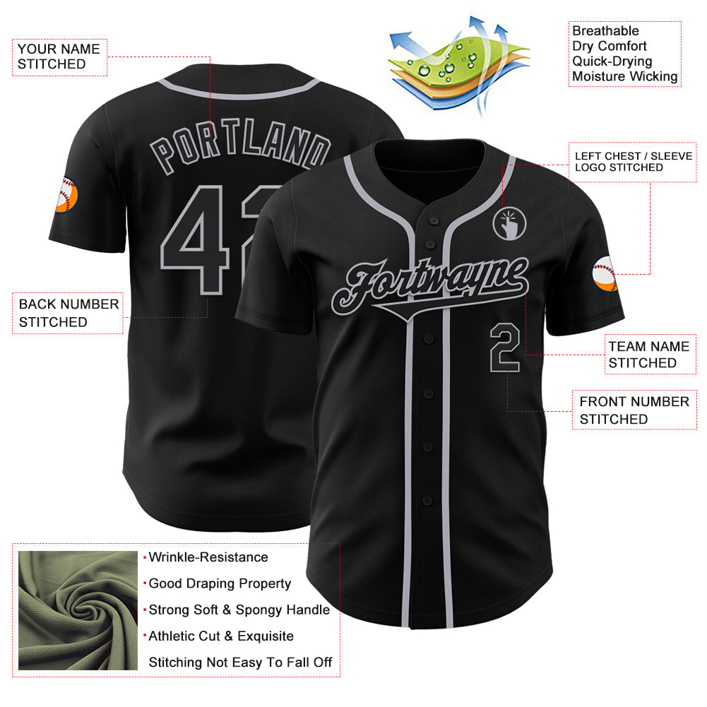 Custom Black Gray Authentic Baseball Jersey - Sky-Custom