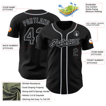 Custom Black Gray Authentic Baseball Jersey - Sky-Custom