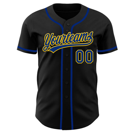 Custom Black Royal-Yellow Authentic Baseball Jersey - Sky-Custom