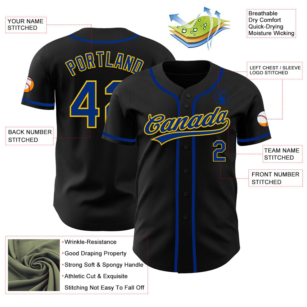 Custom Black Royal-Yellow Authentic Baseball Jersey - Sky-Custom