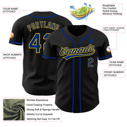 Custom Black Royal-Yellow Authentic Baseball Jersey - Sky-Custom