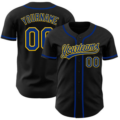 Custom Black Royal-Yellow Authentic Baseball Jersey - Sky-Custom
