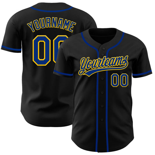 Custom Black Royal-Yellow Authentic Baseball Jersey - Sky-Custom