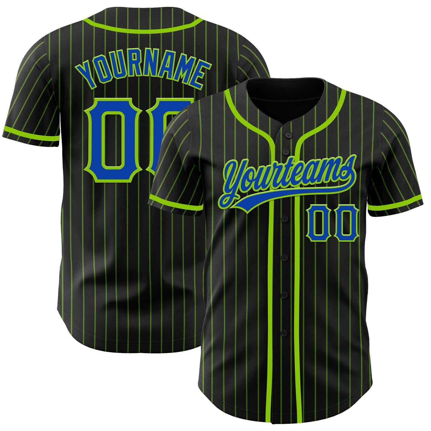 Custom Black Neon Green Pinstripe Thunder Blue Authentic Baseball Jersey - Sky-Custom