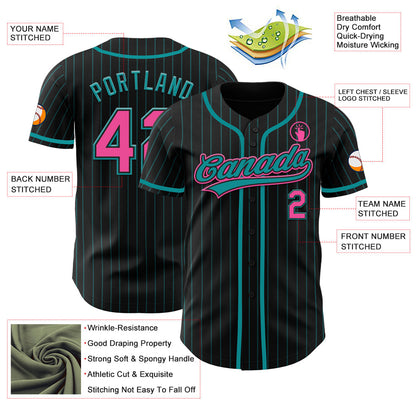 Custom Black Teal Pinstripe Pink Authentic Baseball Jersey - Sky-Custom