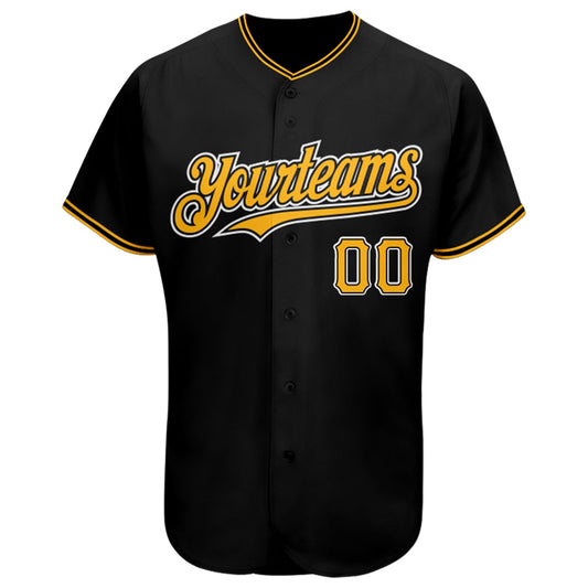 Custom Black Gold-White Authentic Baseball Jersey - Sky-Custom
