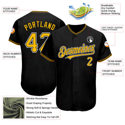 Custom Black Gold-White Authentic Baseball Jersey - Sky-Custom
