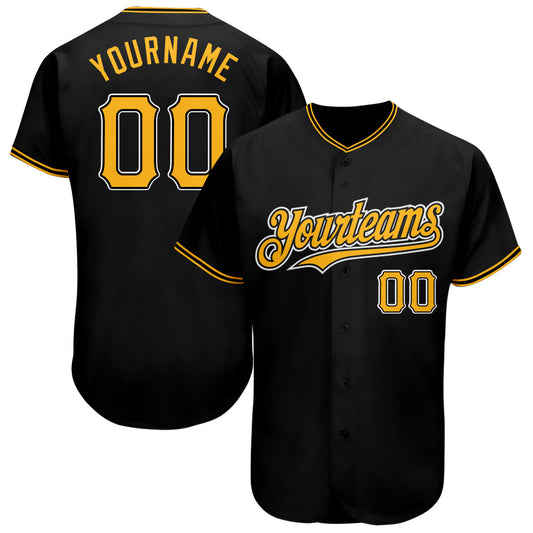 Custom Black Gold-White Authentic Baseball Jersey - Sky-Custom