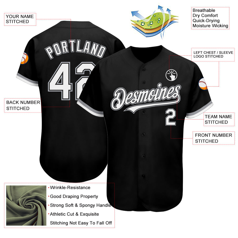 Custom Black White-Gray Authentic Baseball Jersey - Sky-Custom