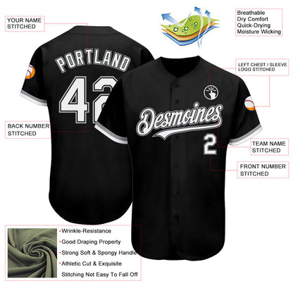 Custom Black White-Gray Authentic Baseball Jersey - Sky-Custom