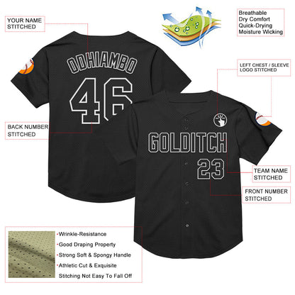 Custom Black White Mesh Authentic Throwback Baseball Jersey - Sky-Custom