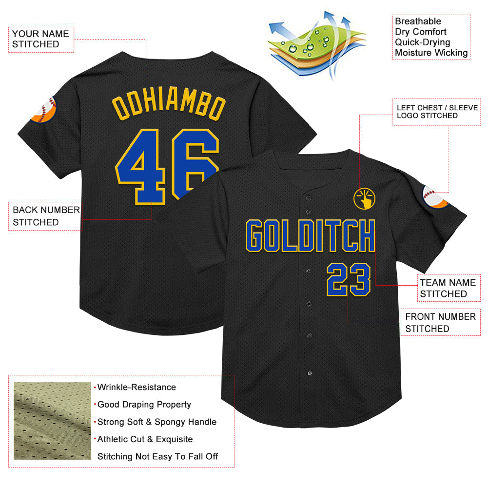 Custom Black Thunder Blue-Yellow Mesh Authentic Throwback Baseball Jersey - Sky-Custom