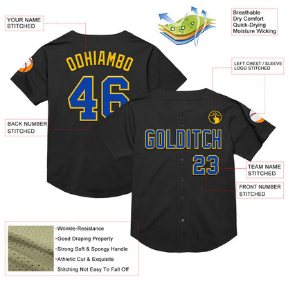 Custom Black Thunder Blue-Yellow Mesh Authentic Throwback Baseball Jersey - Sky-Custom