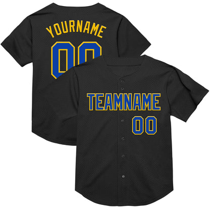Custom Black Thunder Blue-Yellow Mesh Authentic Throwback Baseball Jersey - Sky-Custom