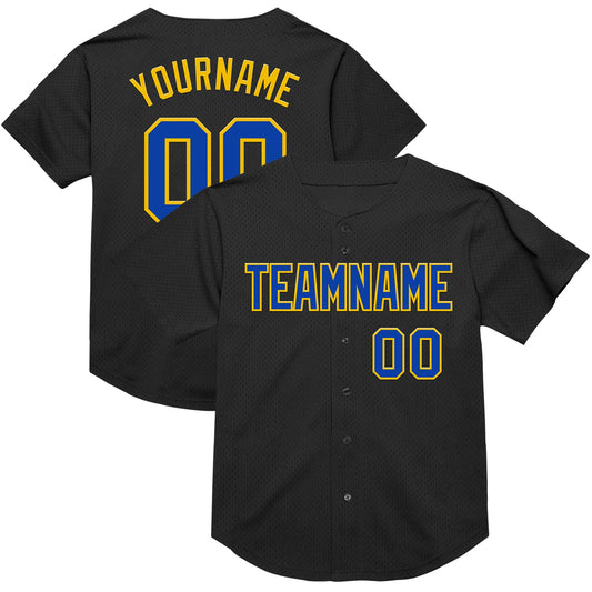 Custom Black Thunder Blue-Yellow Mesh Authentic Throwback Baseball Jersey - Sky-Custom