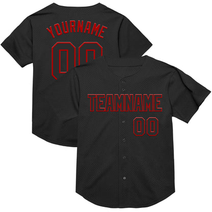 Custom Black Red Mesh Authentic Throwback Baseball Jersey - Sky-Custom