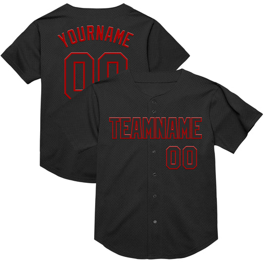 Custom Black Red Mesh Authentic Throwback Baseball Jersey - Sky-Custom