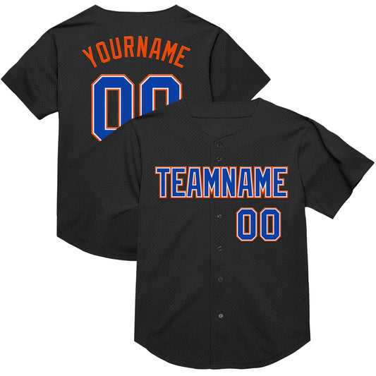 Custom Black Royal-Orange Mesh Authentic Throwback Baseball Jersey - Sky-Custom