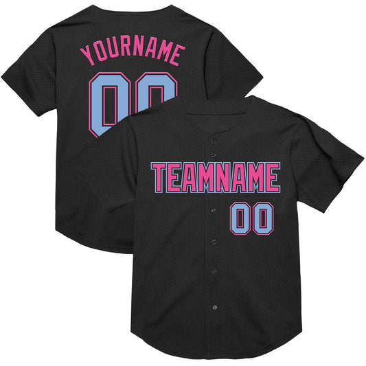 Custom Black Light Blue-Pink Mesh Authentic Throwback Baseball Jersey - Sky-Custom