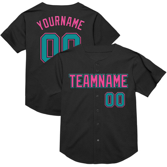 Custom Black Teal-Pink Mesh Authentic Throwback Baseball Jersey - Sky-Custom