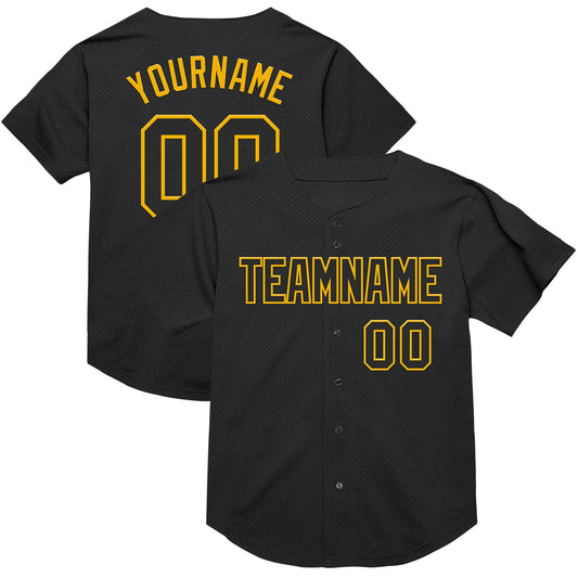 Custom Black Gold Mesh Authentic Throwback Baseball Jersey - Sky-Custom