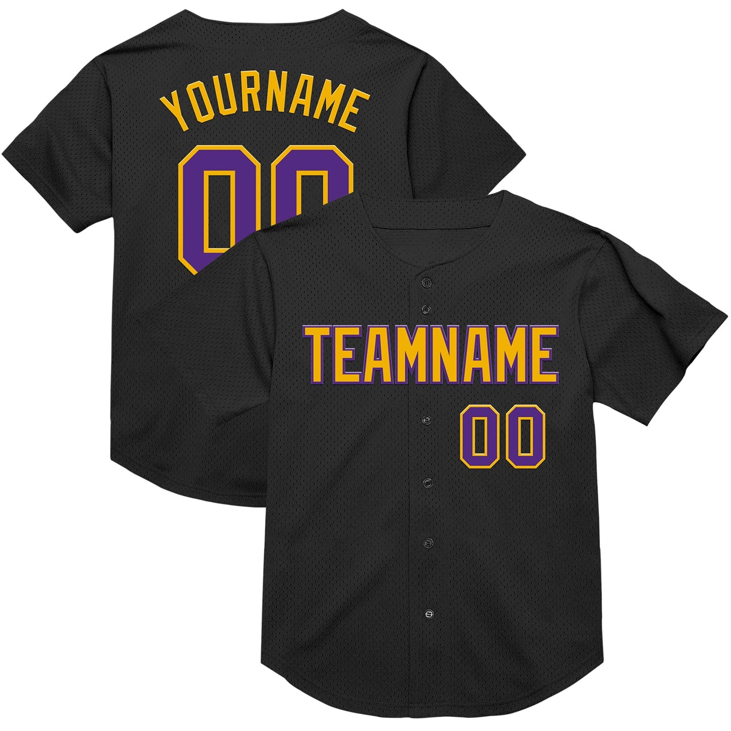Custom Black Purple-Gold Mesh Authentic Throwback Baseball Jersey - Sky-Custom
