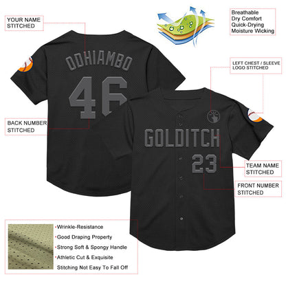 Custom Black Steel Gray Mesh Authentic Throwback Baseball Jersey - Sky-Custom