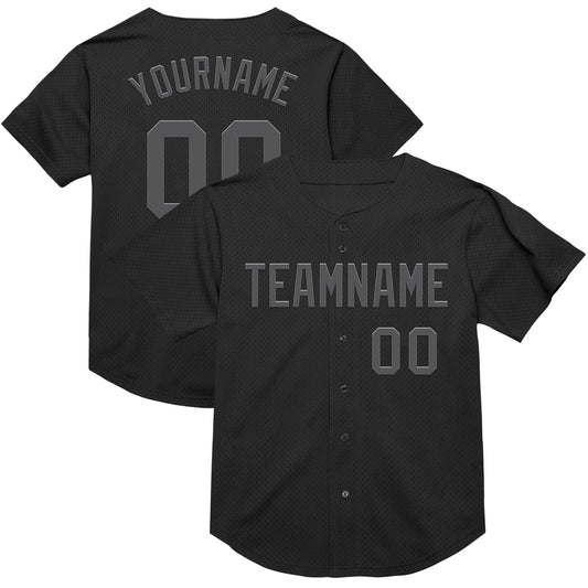 Custom Black Steel Gray Mesh Authentic Throwback Baseball Jersey - Sky-Custom