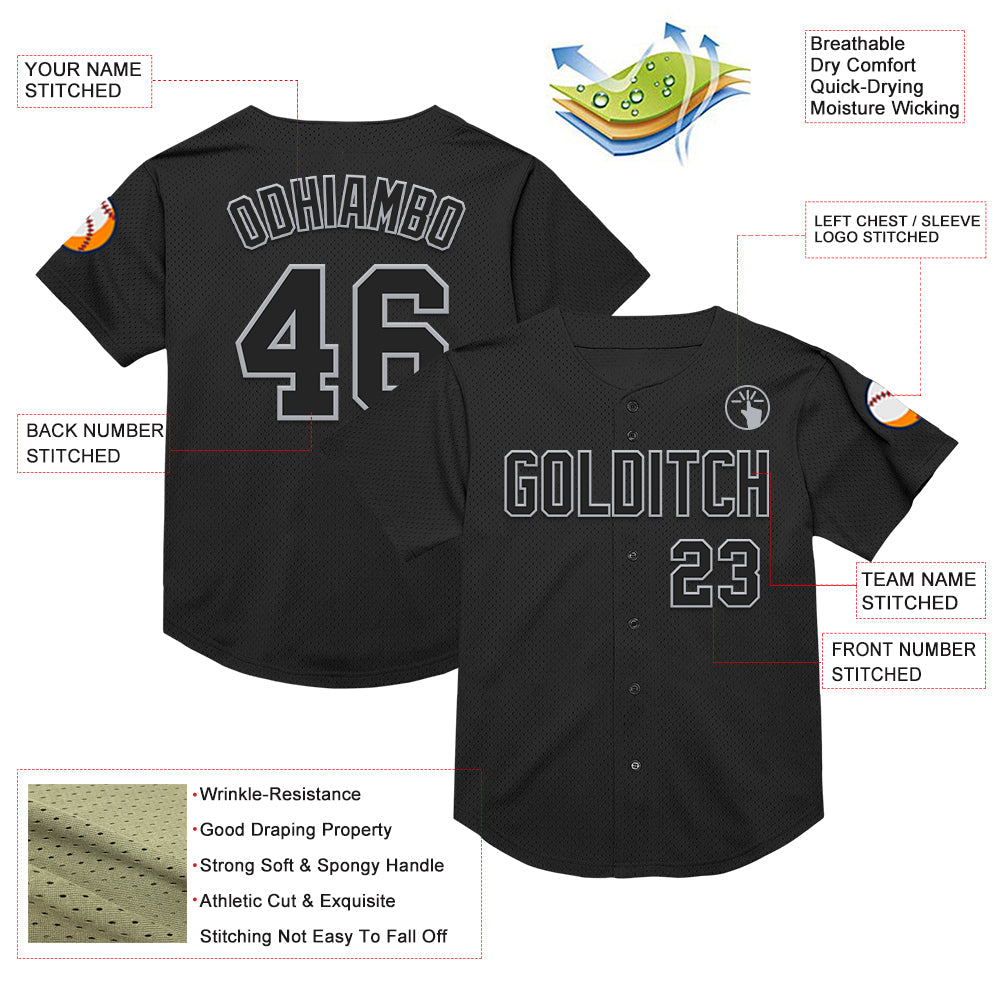 Custom Black Gray Mesh Authentic Throwback Baseball Jersey - Sky-Custom