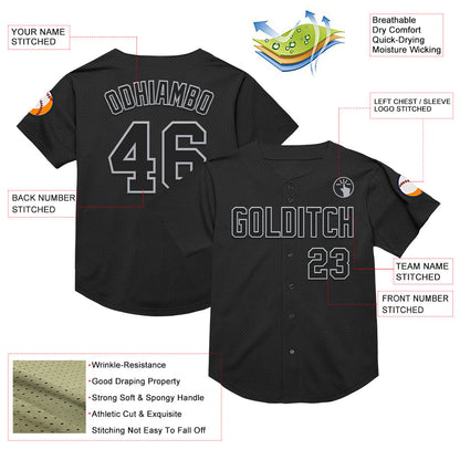 Custom Black Gray Mesh Authentic Throwback Baseball Jersey - Sky-Custom