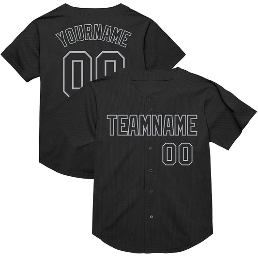 Custom Black Gray Mesh Authentic Throwback Baseball Jersey - Sky-Custom