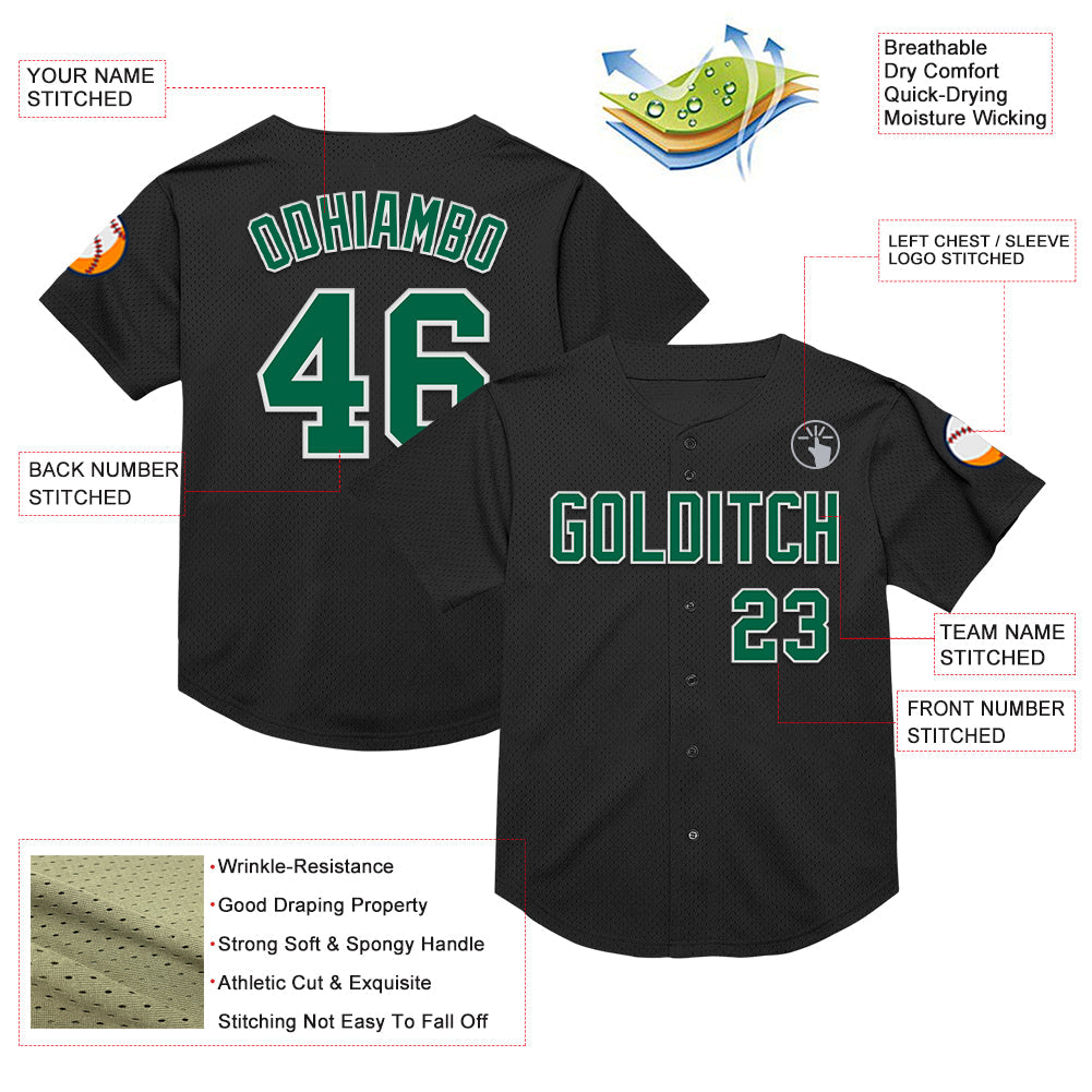 Custom Black Kelly Green-White Mesh Authentic Throwback Baseball Jersey - Sky-Custom