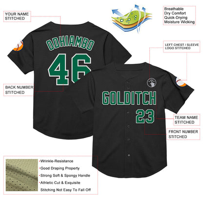 Custom Black Kelly Green-White Mesh Authentic Throwback Baseball Jersey - Sky-Custom