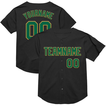 Custom Black Kelly Green-Old Gold Mesh Authentic Throwback Baseball Jersey - Sky-Custom