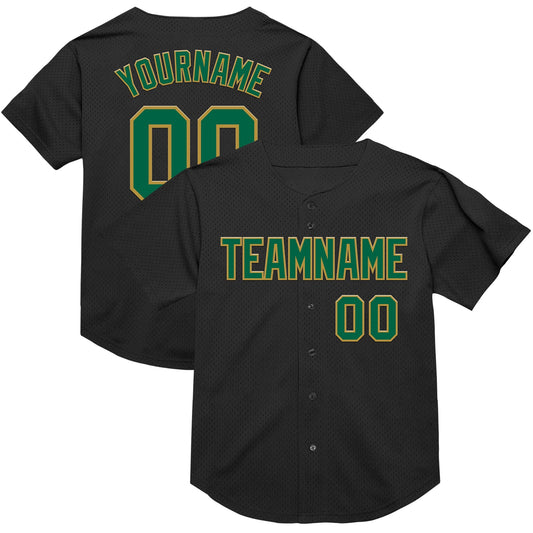 Custom Black Kelly Green-Old Gold Mesh Authentic Throwback Baseball Jersey - Sky-Custom