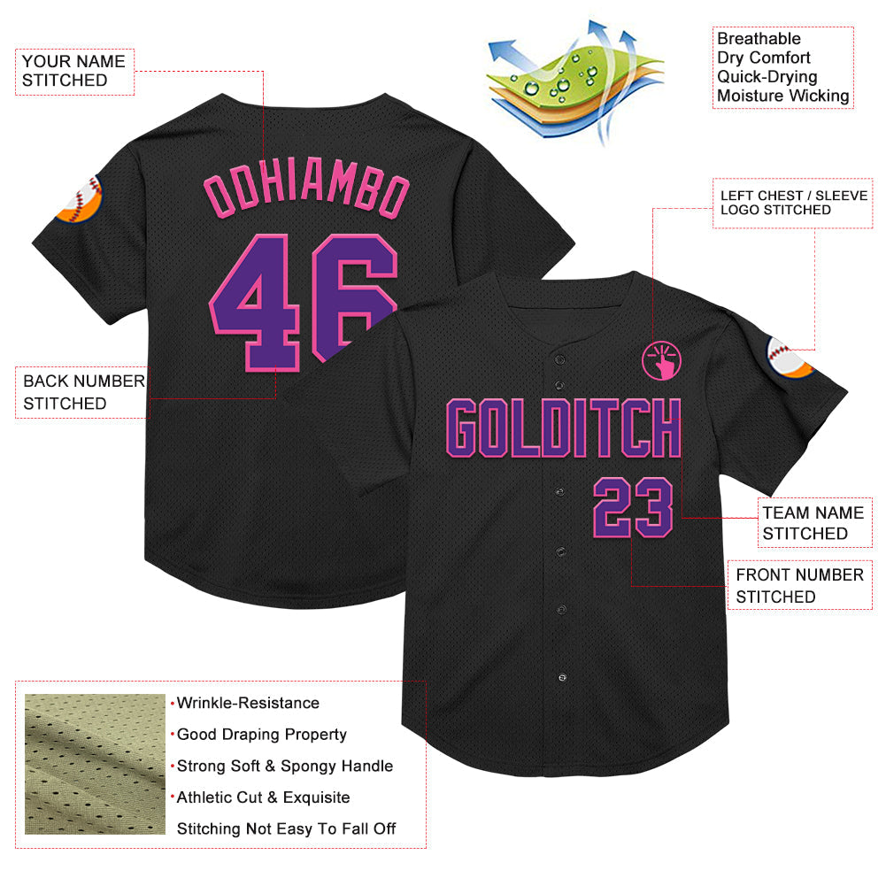 Custom Black Purple-Pink Mesh Authentic Throwback Baseball Jersey - Sky-Custom