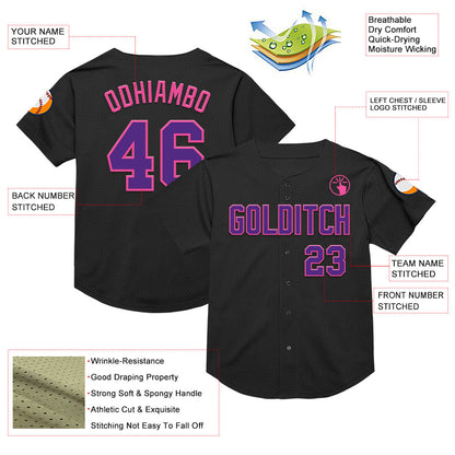 Custom Black Purple-Pink Mesh Authentic Throwback Baseball Jersey - Sky-Custom