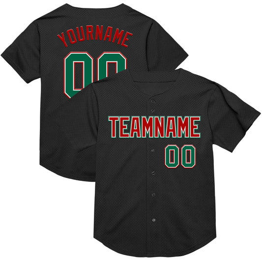 Custom Black Kelly Green-Red Mesh Authentic Throwback Baseball Jersey - Sky-Custom