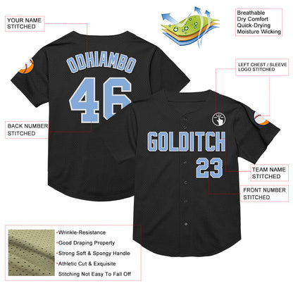 Custom Black Light Blue-White Mesh Authentic Throwback Baseball Jersey - Sky-Custom