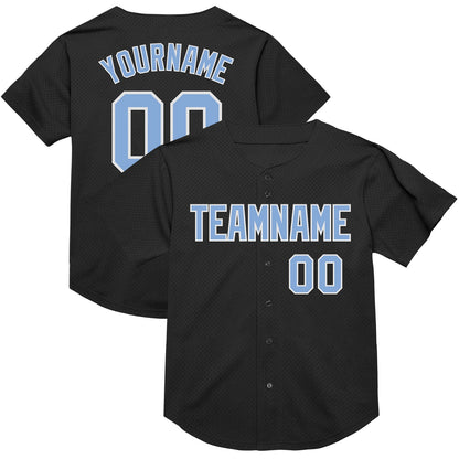 Custom Black Light Blue-White Mesh Authentic Throwback Baseball Jersey - Sky-Custom