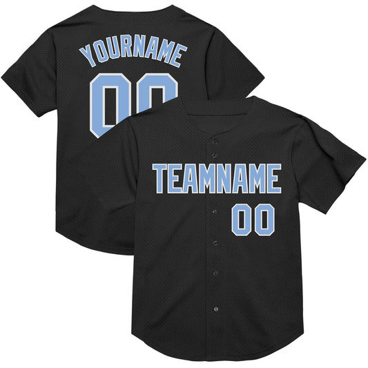 Custom Black Light Blue-White Mesh Authentic Throwback Baseball Jersey - Sky-Custom