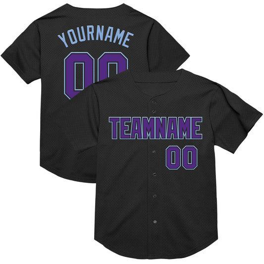 Custom Black Purple-Light Blue Mesh Authentic Throwback Baseball Jersey - Sky-Custom