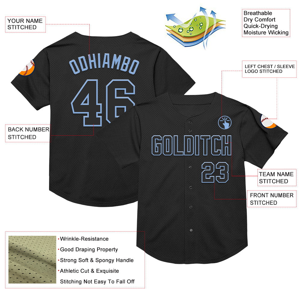 Custom Black Light Blue Mesh Authentic Throwback Baseball Jersey - Sky-Custom